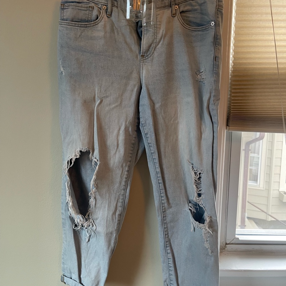 Express mid rise boyfriend Jean ripped light blue jean wash